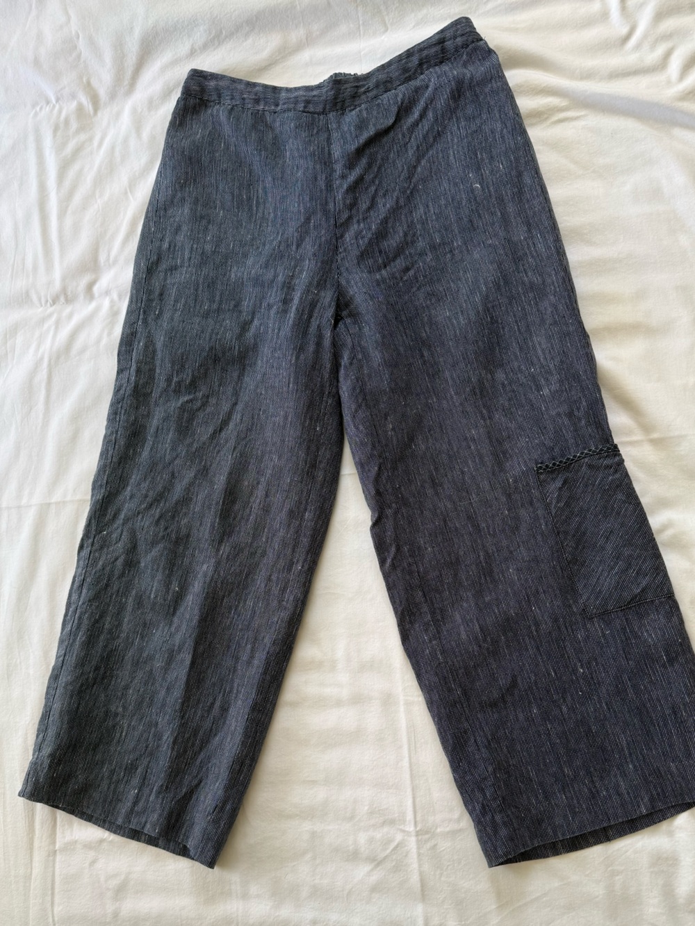 Habitat Navy & White Striped Elastic Waist Cropped Pant